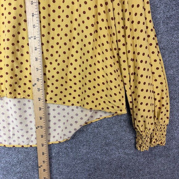 Maeve by Anthropologie Yellow Polka Dot Ruffle Neck V-Neck Blouse Top XLarge - Picture 7 of 10